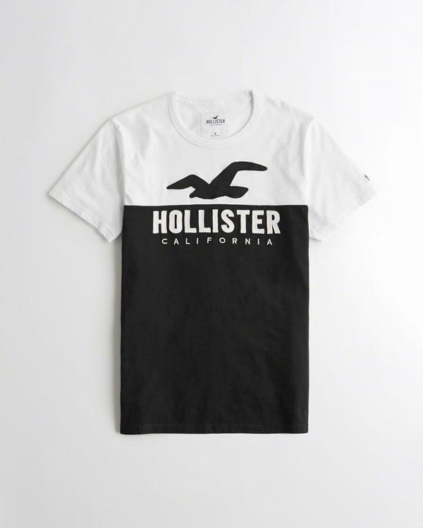 Magliette Hollister Uomo Colorblock Logo Bianche Nere Italia (171HADUN)